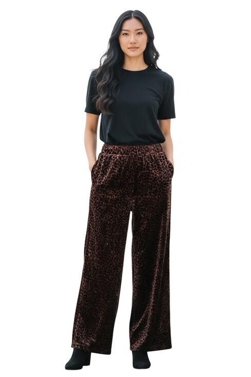 Johnny Was Pants - Johnny Was $278 Leopard Corduroy Velvet Wide Leg Brown Black Pants Size M